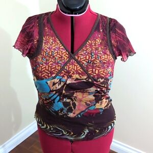 Multi Coloured Beaded Short Sleeved V-Neck T-shirt